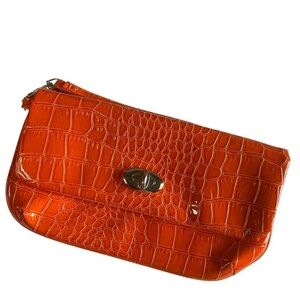 🎉  SALE Nine West Orange Crocodile-Embossed Wristlet